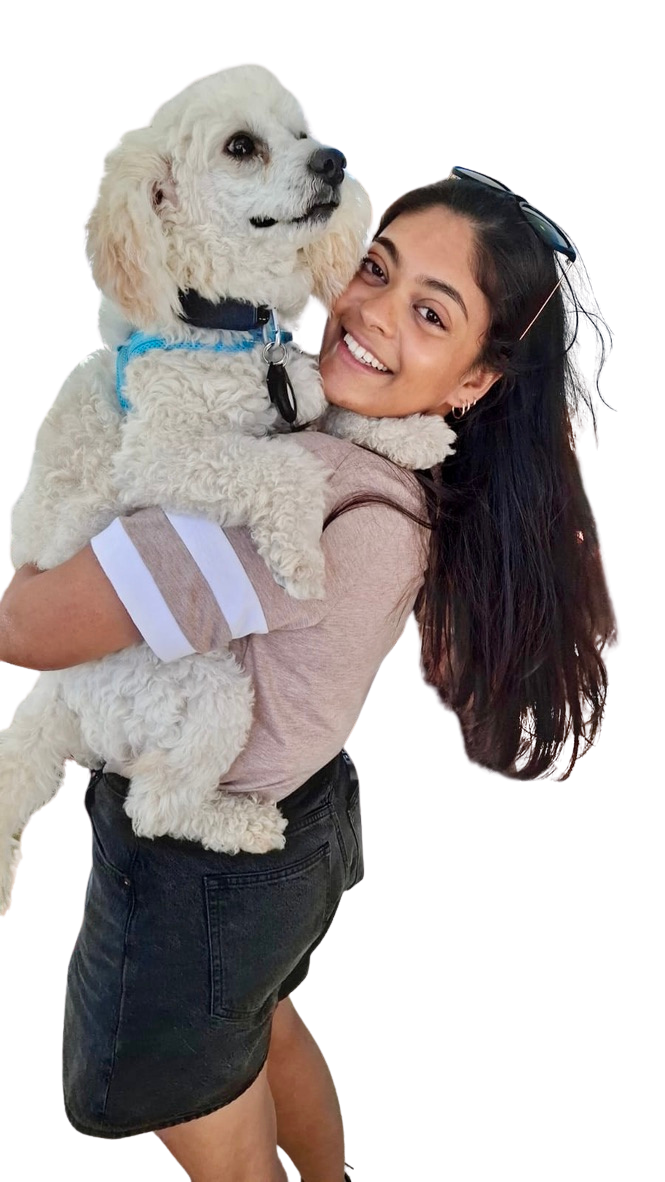 Sonali holding her dog